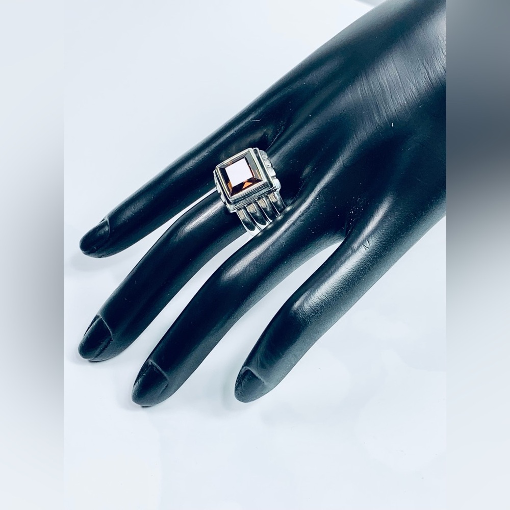 Silpada Rare Ribbed Sterling Silver & Faceted Square Smokey Quartz Ring Size 8.5